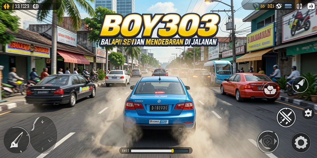 Screenshot dari gameplay balapan yang mendebarkan di BOY303.