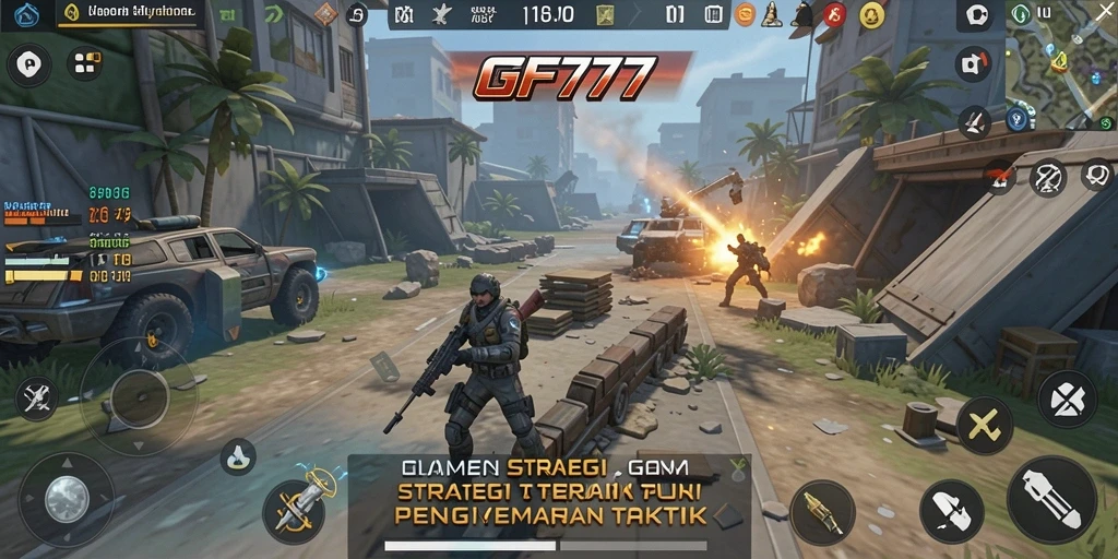 Screenshot gameplay GF777 yang menampilkan strategi perang yang mendalam.