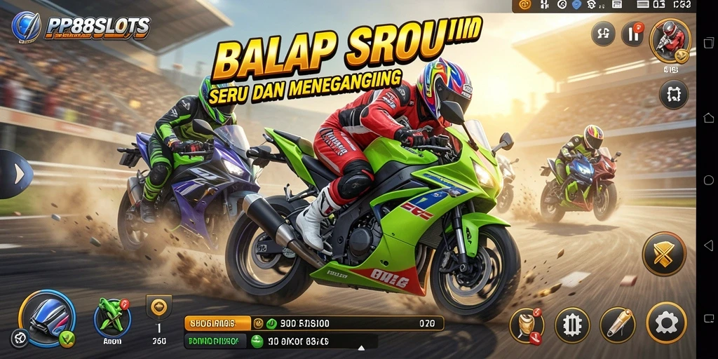 Tangkapan layar PP88SLOTS menampilkan aksi balapan motor yang mendebarkan.