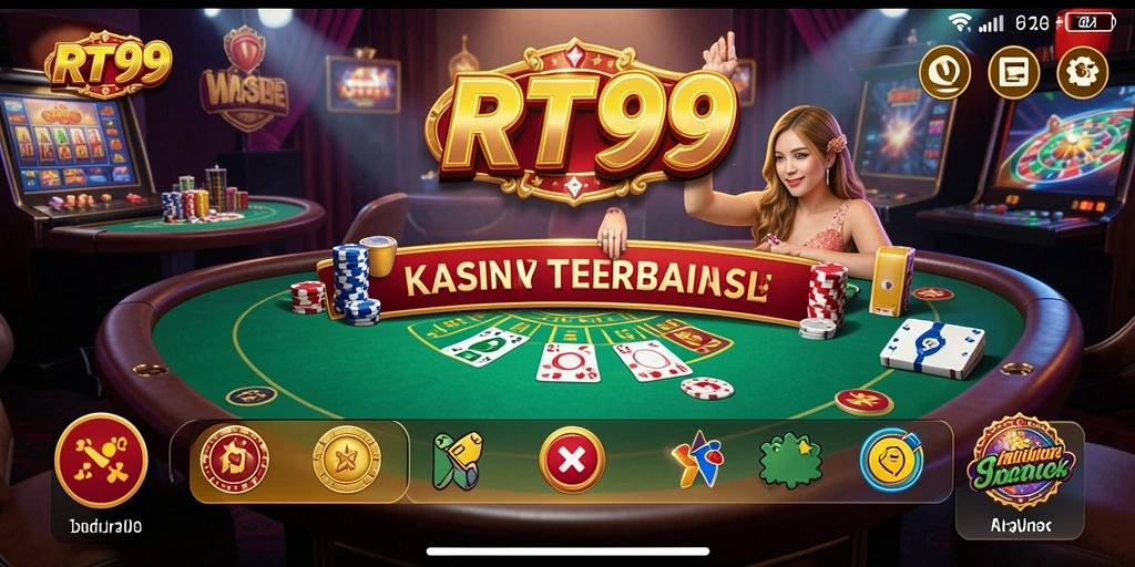 Screenshot gameplay Kasino RT99 dengan antarmuka menarik dan permainan seru.