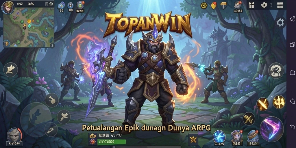 Screenshot menunjukkan aksi pertempuran epik dalam TOPANWIN.