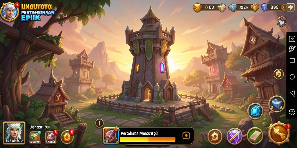 Tampilan gameplay menakjubkan UNGUTOTO dengan menara pertahanan.