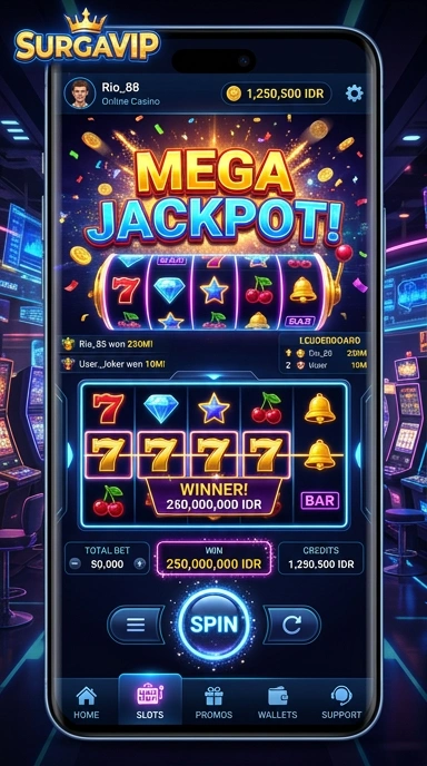 Tampilan utama aplikasi surgavip dengan navigasi yang jelas.